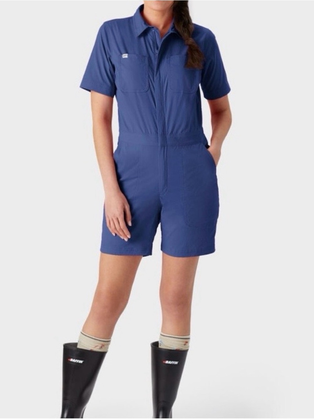 Duluth Trading Co Blue Jumpsuit Heirloom Gardening 7" Short Coveralls L NEW!